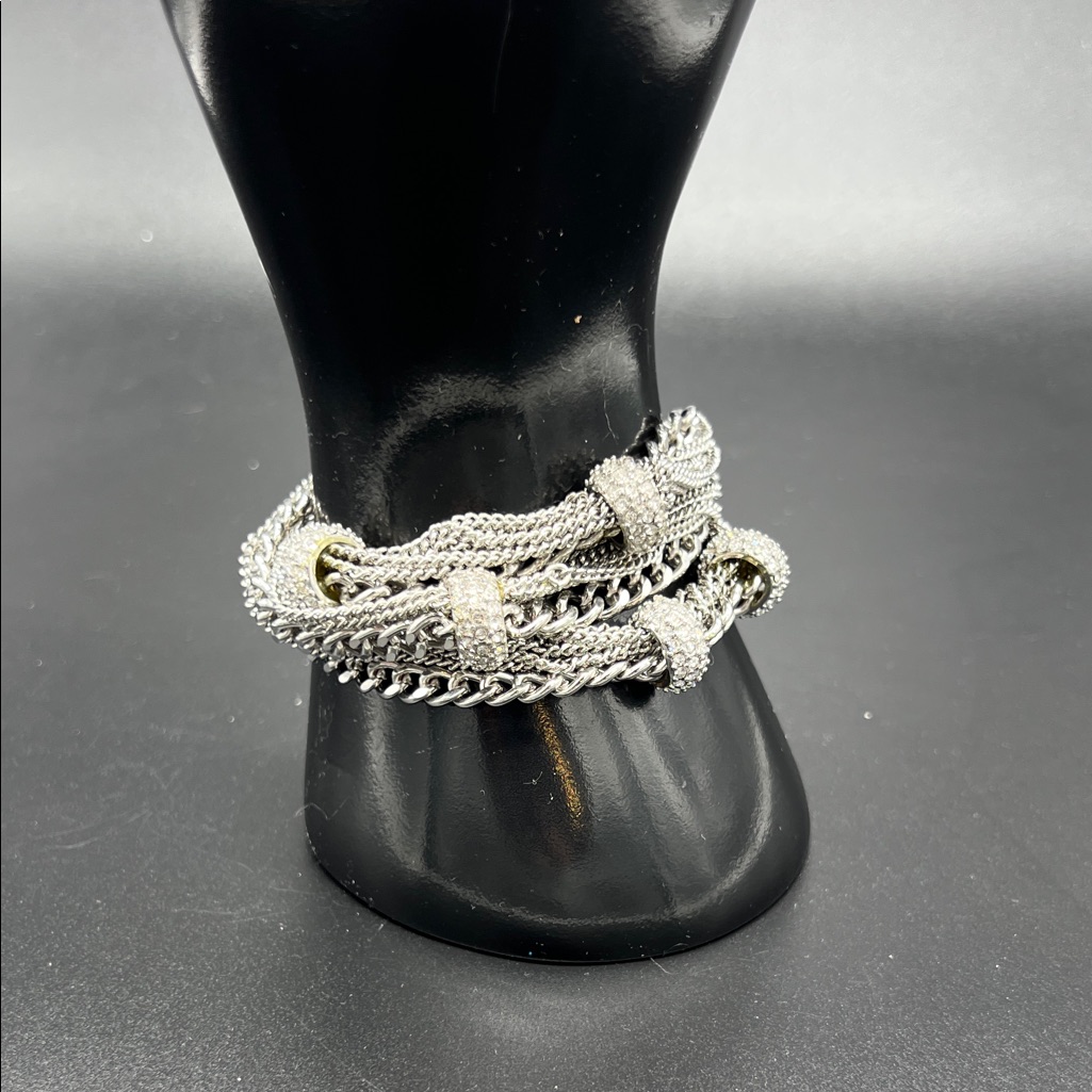 Abs Elegant Silver-Tone And Rhinestones Three Strand Bracelet 725 95$